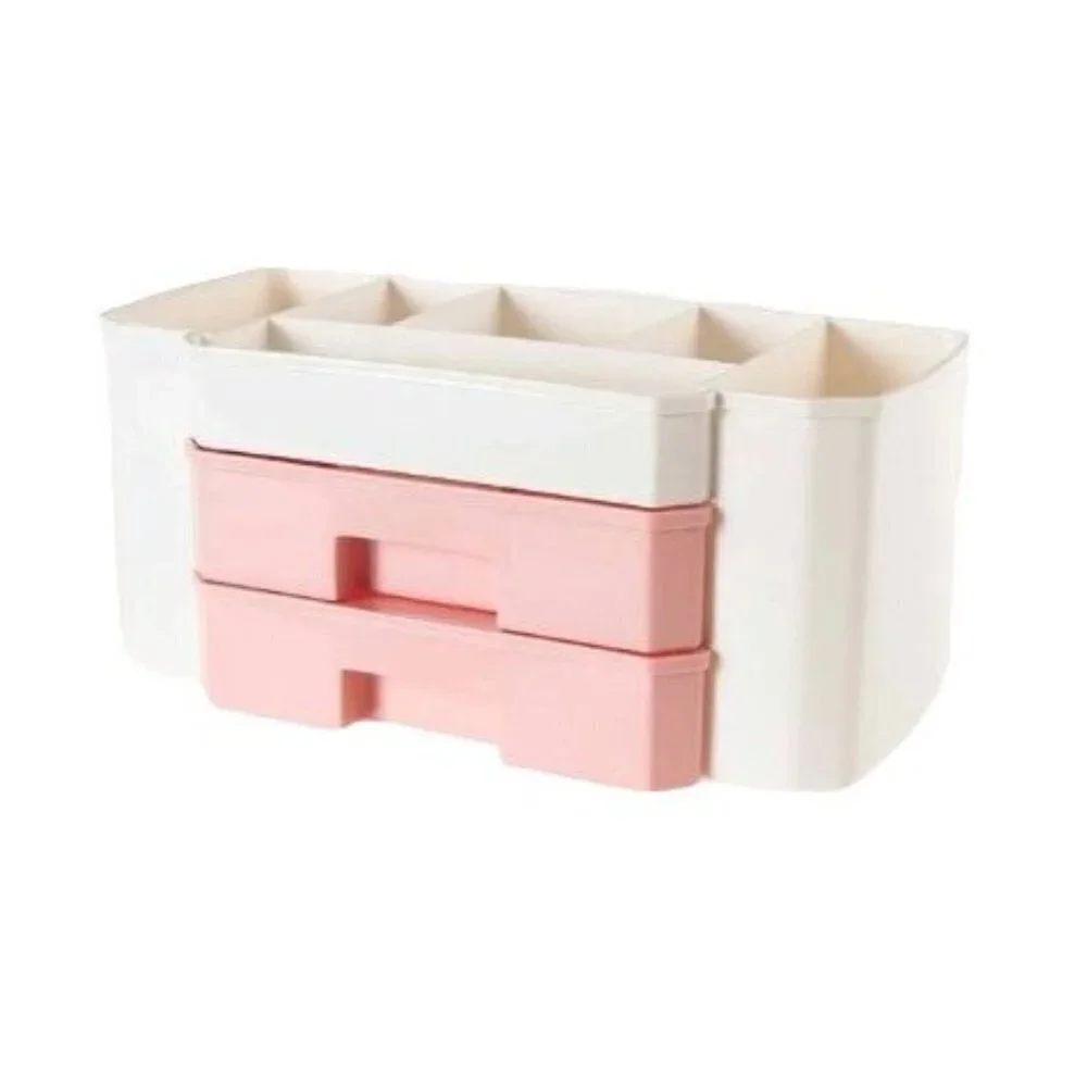 Cosmetic Storage Box Color Block Pink Cream 2 Drawers